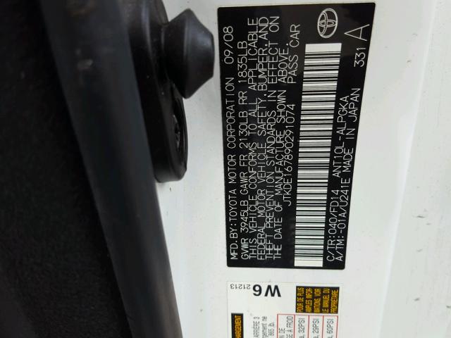 JTKDE167890291074 - 2009 TOYOTA SCION TC თეთრი ფოტო 10