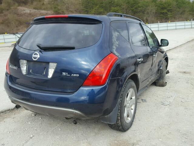 JN8AZ08W54W332106 - 2004 NISSAN MURANO SL BLUE photo 4