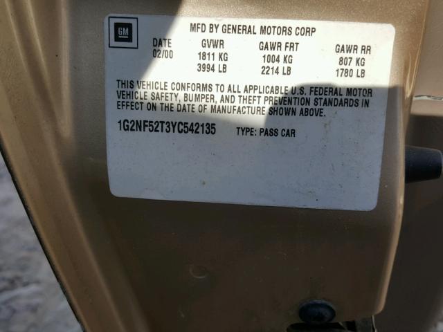 1G2NF52T3YC542135 - 2000 PONTIAC GRAND AM S Qızıl foto 10