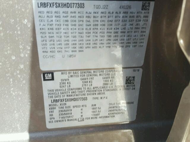LRBFXFSX8HD077303 - 2017 BUICK ENVISION P Qəhvəyi foto 10