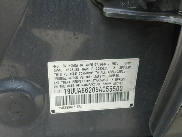 19UUA66205A055500 - 2005 ACURA TL GRAY photo 10