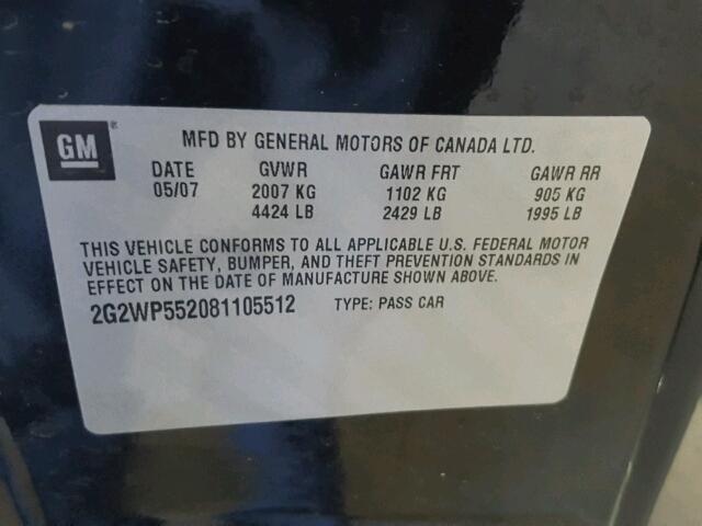 2G2WP552081105512 - 2008 PONTIAC GRAND PRIX შავი ფოტო 10