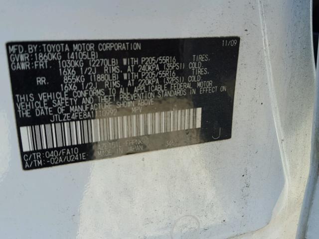 JTLZE4FE8A1110992 - 2010 TOYOTA SCION XB Ақ фото 10