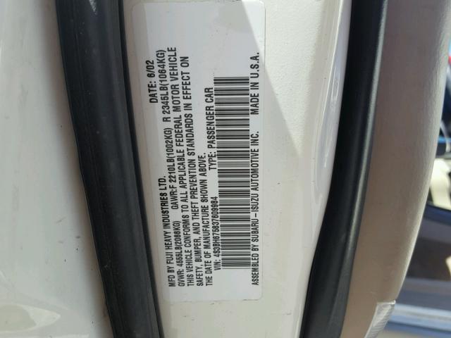 4S3BH675837609984 - 2003 SUBARU LEGACY OUT WHITE photo 10