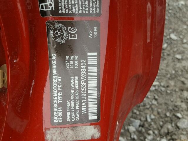 WBA1J9C53FVX98452 - 2015 BMW M235XI RED photo 10