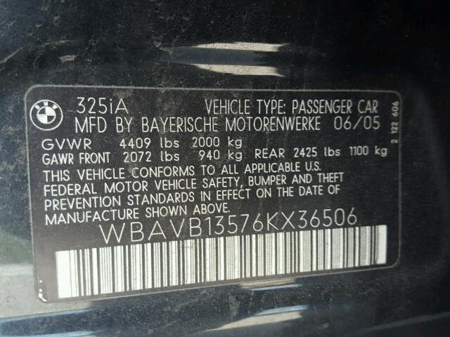 WBAVB13576KX36506 - 2006 BMW 325 I BLACK photo 10