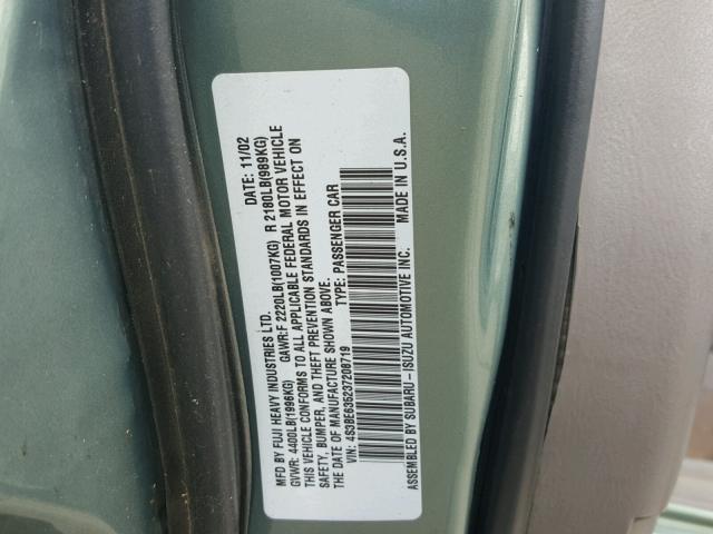 4S3BE635237208719 - 2003 SUBARU LEGACY L GREEN photo 10