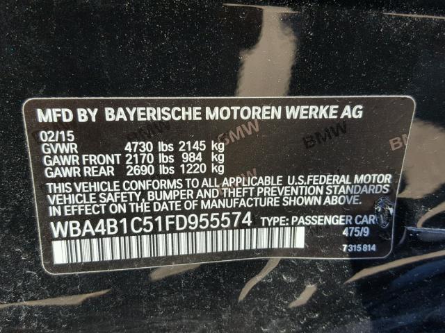 WBA4B1C51FD955574 - 2015 BMW 435 I BLACK photo 10