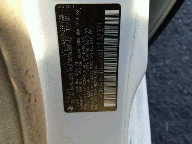 WBAHN83506DT37311 - 2006 BMW 750 LI WHITE photo 10