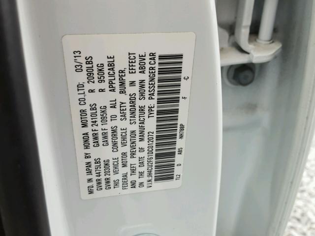 JH4CU2F61DC012072 - 2013 ACURA TSX TECH WHITE photo 10