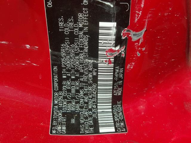 JTLZE4FE3DJ042590 - 2013 TOYOTA SCION XB RED photo 10