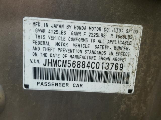 JHMCM56884C013769 - 2004 HONDA ACCORD EX TAN photo 10