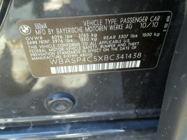 WBASP4C5XBC341438 - 2011 BMW 550 XIGT CHARCOAL photo 10