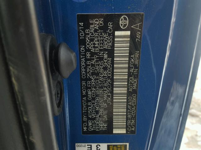 JTKJF5C72FJ002594 - 2015 TOYOTA SCION TC 蓝色 照片 10