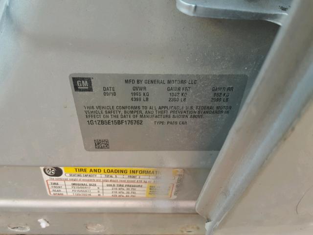 1G1ZB5E15BF176762 - 2011 CHEVROLET MALIBU LS 银色 照片 10