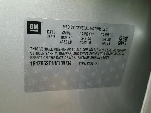 1G1ZB5ST1HF130134 - 2017 CHEVROLET MALIBU LS 银色 照片 10