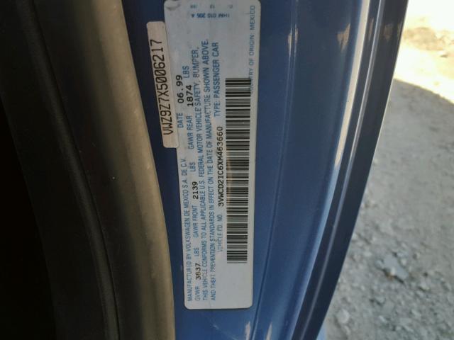 3VWCD21C6XM463660 - 1999 VOLKSWAGEN NEW BEETLE 蓝色 照片 10