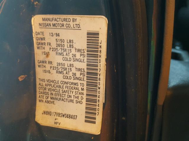 JN8HD17Y8SW048407 - 1995 NISSAN PATHFINDER GREEN photo 10