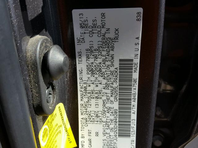 5TFJU4GN3DX046209 - 2013 TOYOTA TACOMA DOU GRAY photo 10