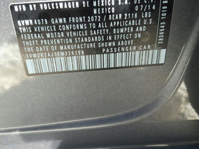 3VW2K7AJ3EM326198 - 2014 VOLKSWAGEN JETTA BASE 白色 照片 10