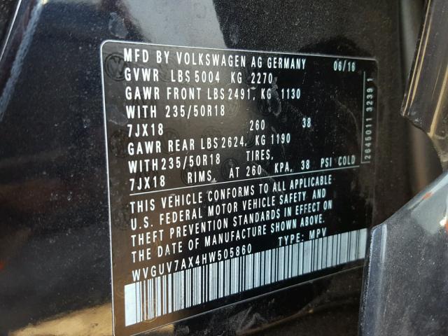 WVGUV7AX4HW505860 - 2017 VOLKSWAGEN TIGUAN SPO 黑色 照片 10