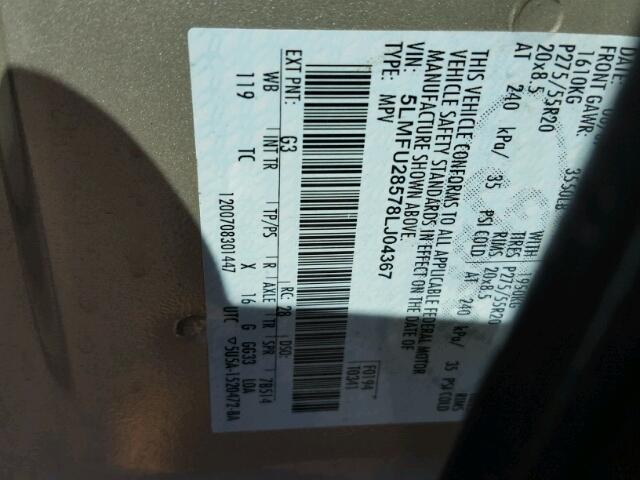 5LMFU28578LJ04367 - 2008 LINCOLN NAVIGATOR TAN photo 10