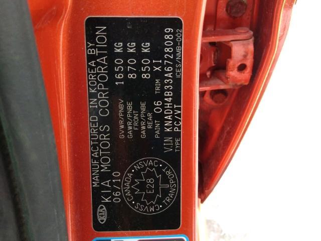 KNADH4B33A6728089 - 2010 KIA RIO LX Նարնջագույն լուսանկար 9