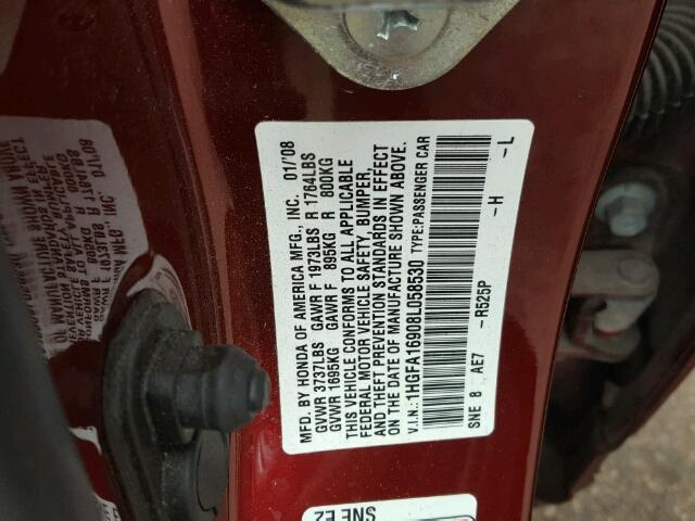 1HGFA16908L058530 - 2008 HONDA CIVIC EXL BURGUNDY photo 10