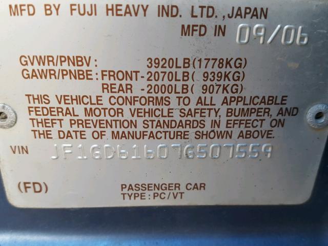 JF1GD61607G507559 - 2007 SUBARU IMPREZA 2. BLACK photo 10