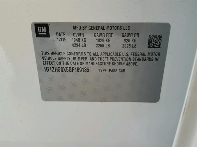 1G1ZH5SX5GF189185 - 2016 CHEVROLET MALIBU PRE WHITE photo 10