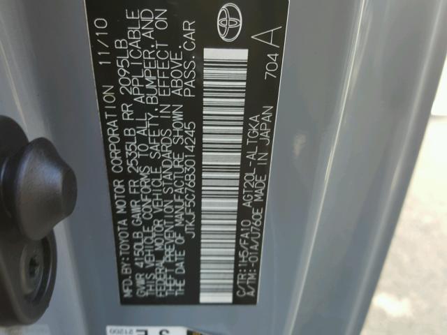 JTKJF5C76B3014245 - 2011 TOYOTA SCION TC 灰色 照片 10