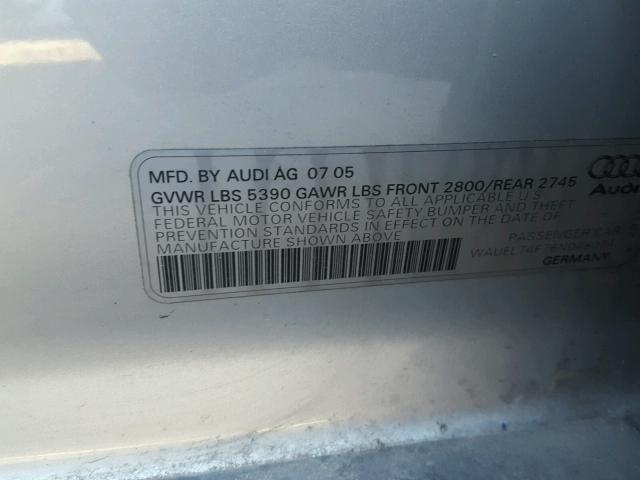 WAUEL74F76N048074 - 2006 AUDI A6 S-LINE GRAY photo 10