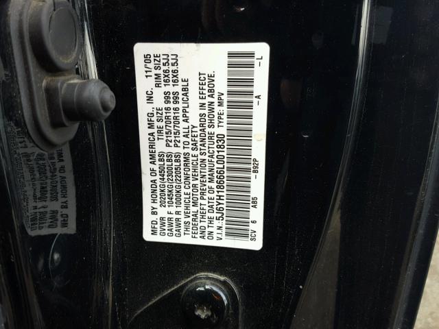 5J6YH18666L001830 - 2006 HONDA ELEMENT EX BLACK photo 10