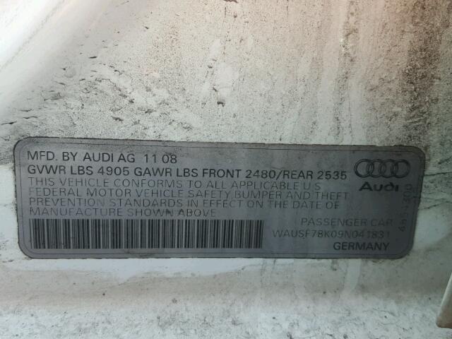 WAUSF78K09N041831 - 2009 AUDI A4 PREMIUM WHITE photo 10