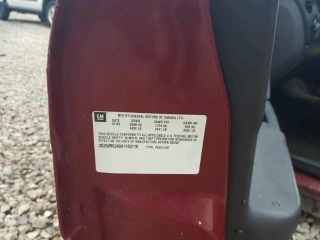 2G2WR524041160116 - 2004 PONTIAC GRAND PRIX MAROON photo 10