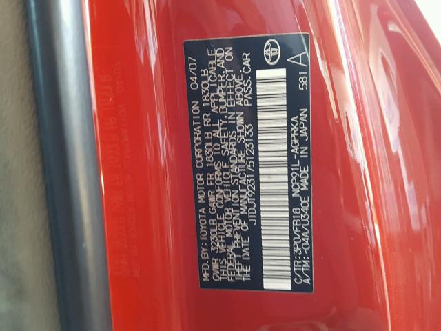 JTDJT923175123133 - 2007 TOYOTA YARIS RED photo 10