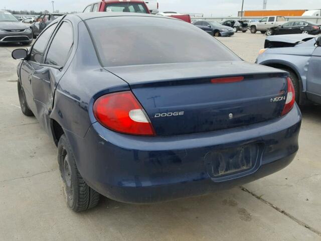 1B3ES26CX2D529143 - 2002 DODGE NEON BLUE photo 3