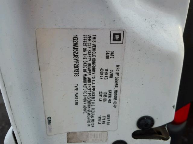 1G2WJ52J8YF297378 - 2000 PONTIAC GRAND PRIX Ağ foto 10