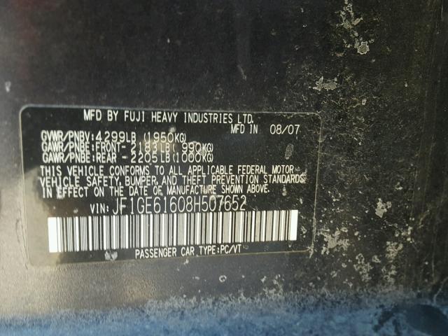 JF1GE61608H507652 - 2008 SUBARU IMPREZA 2. CHARCOAL photo 10