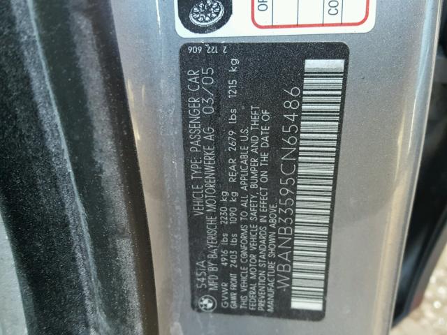 WBANB33595CN65486 - 2005 BMW 545 I GRAY photo 10