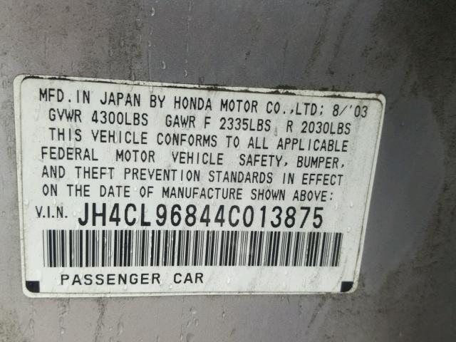 JH4CL96844C013875 - 2004 ACURA TSX GRAY photo 10