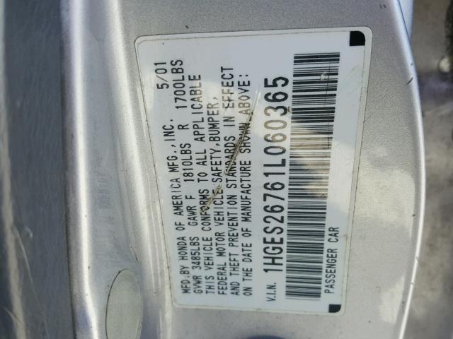 1HGES26761L060365 - 2001 HONDA CIVIC EX Gümüş foto 10