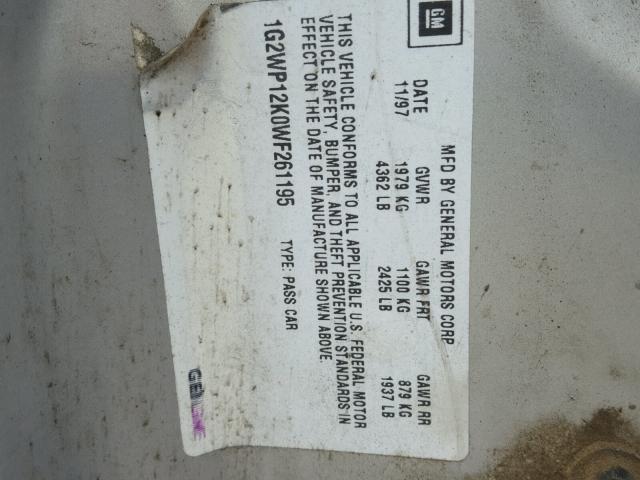 1G2WP12K0WF261195 - 1998 PONTIAC GRAND PRIX GRAY photo 10