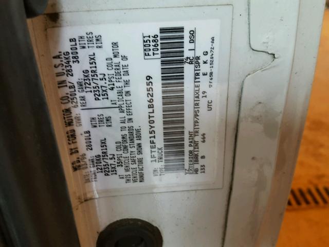 1FTEF15Y0TLB62559 - 1996 FORD F150 Սպիտակ լուսանկար 10