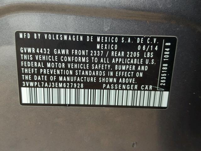 3VWPL7AJ3EM627928 - 2014 VOLKSWAGEN JETTA TDI GRAY photo 10