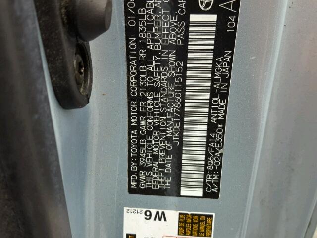 JTKDE177860115152 - 2006 TOYOTA SCION TC 蓝色 照片 10