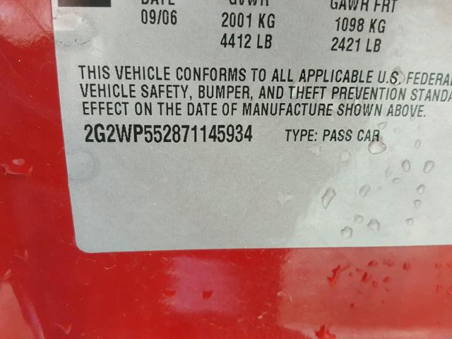 2G2WP552871145934 - 2007 PONTIAC GRAND PRIX Qırmızı foto 10