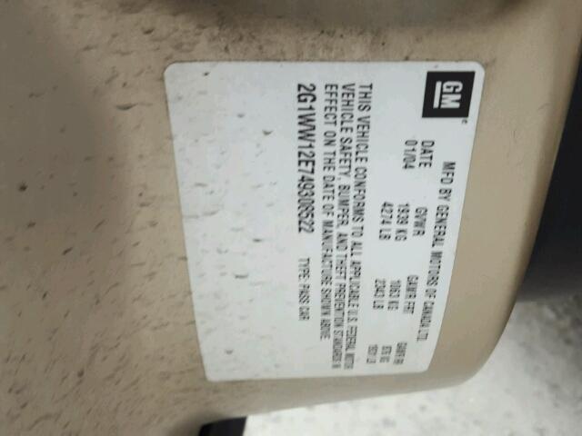 2G1WW12E749308522 - 2004 CHEVROLET MONTE CARL 棕色 照片 10