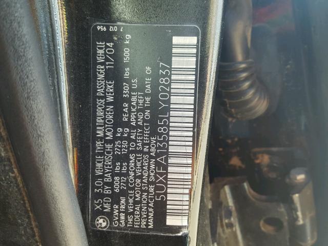 5UXFA13585LY02837 - 2005 BMW X5 3.0I BLACK photo 10