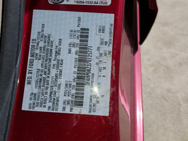 3FAHP08Z37R125771 - 2007 FORD FUSION SEL RED photo 10